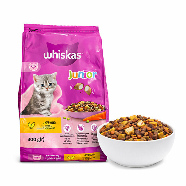 غذا خشک گربه نابالغ ویسکاس مدل junior طعم مرغ وزن 300 گرم