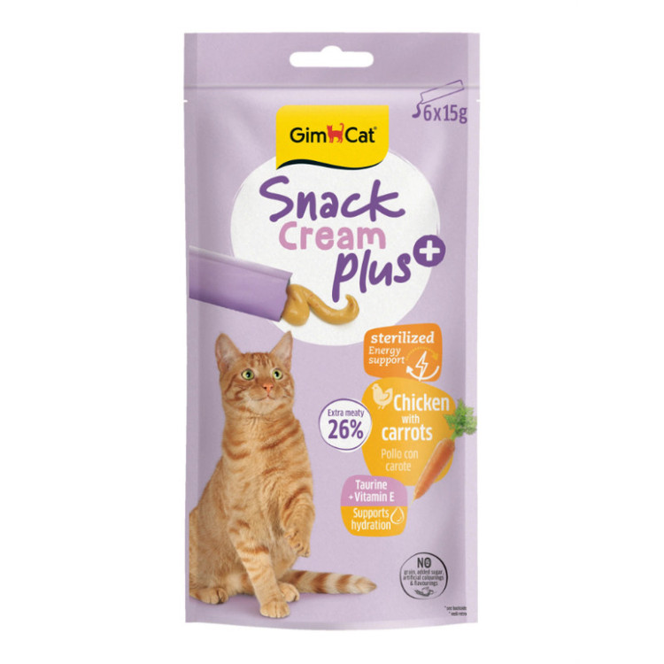 بستنی گربه عقیم شده جیم کت مدل Snack Cream Sterilised Plus طعم مرغ و هویج وزن 90 گرم