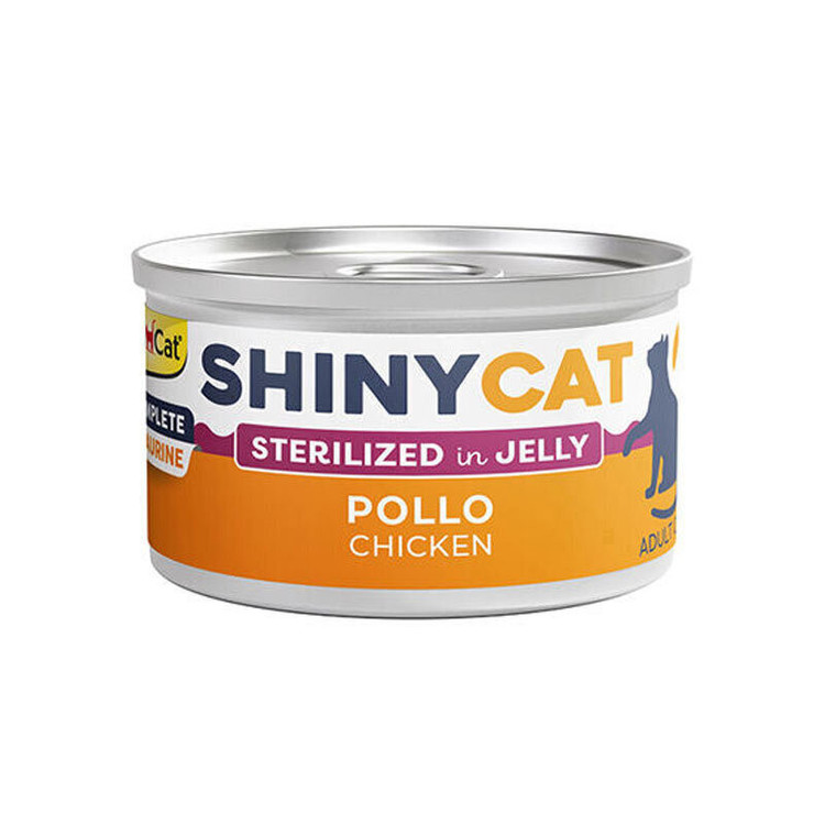 کنسرو غذای گربه بالغ جیم کت مدل ShinyCat Sterilized in Jelly طعم مرغ وزن 70 گرم
