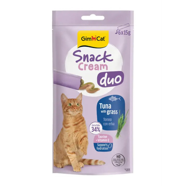 بستنی گربه جیم کت مدل Snack Cream Duo با طعم ماهی تن و علف گربه وزن 90 گرم