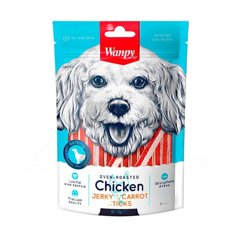 تشویقی سگ ونپی مدل chicken jerky and carrot sticks طعم مرغ وزن 110 گرم