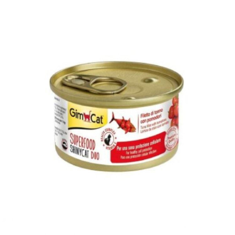 کنسرو غذای گربه بالغ جیم کت مدل Superfood Tuna Fillet & Tomato طعم ماهی تن و گوجه وزن 70 گرم بسته 6 عددی