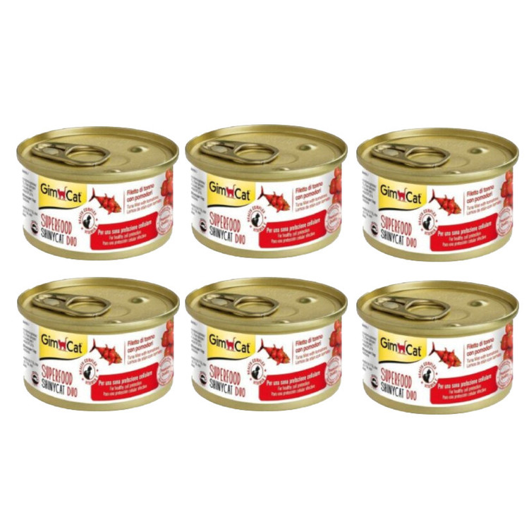 کنسرو غذای گربه بالغ جیم کت مدل Superfood Tuna Fillet & Tomato طعم ماهی تن و گوجه وزن 70 گرم بسته 6 عددی