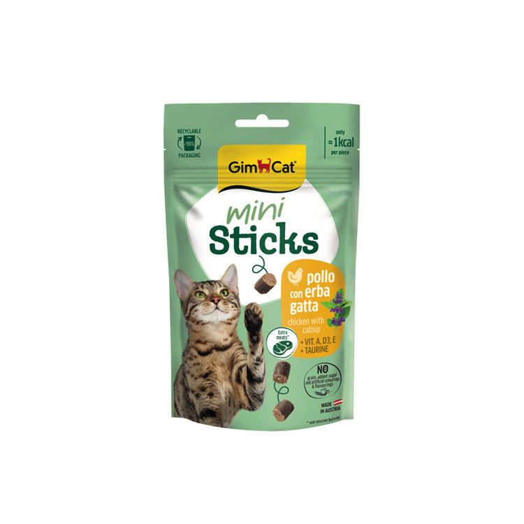 تشویقی گربه جیم کت مدل Mini Sticks طعم مرغ و کتنیپ وزن 50 گرم