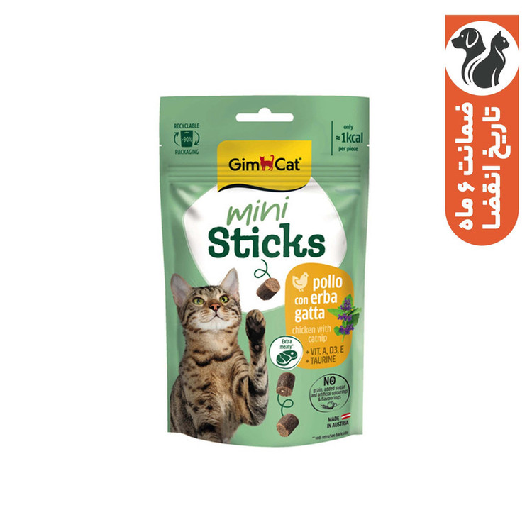 تشویقی گربه جیم کت مدل Mini Sticks طعم مرغ و کتنیپ وزن 50 گرم