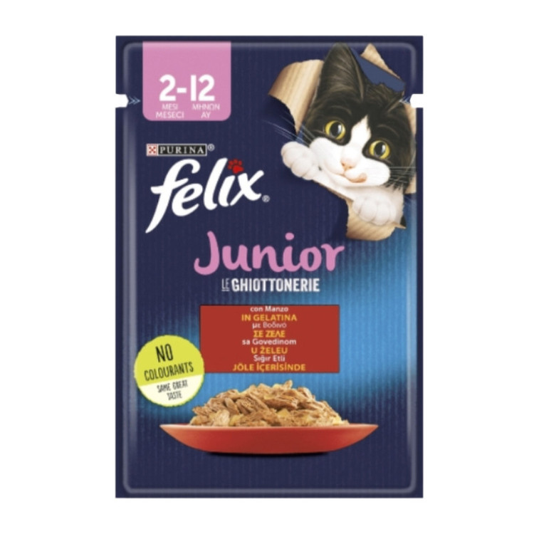 پوچ گربه بالغ فلیکس مدل The Delicacies Junior با طعم گوشت گاو بسته 26 عددی